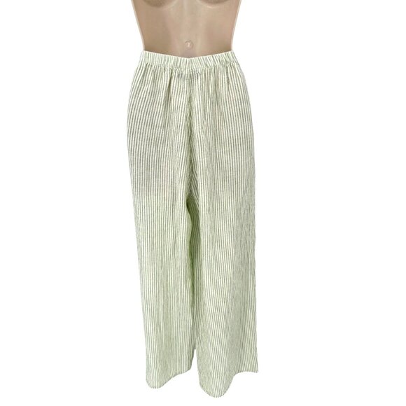 NWOT Flax Womens Striped Linen Wide-Leg Pants With Pockets Green White Small - Picture 4 of 11